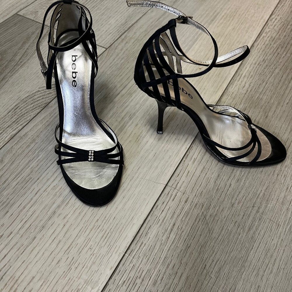 Bebe Black Stiletto Sandals with Ankle Strap size 7